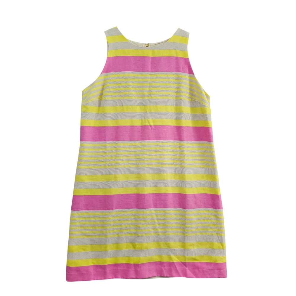 LOFT Striped Shift Dress Womens 14P Pink Yellow Sleeveless Lined Back Zip NWT